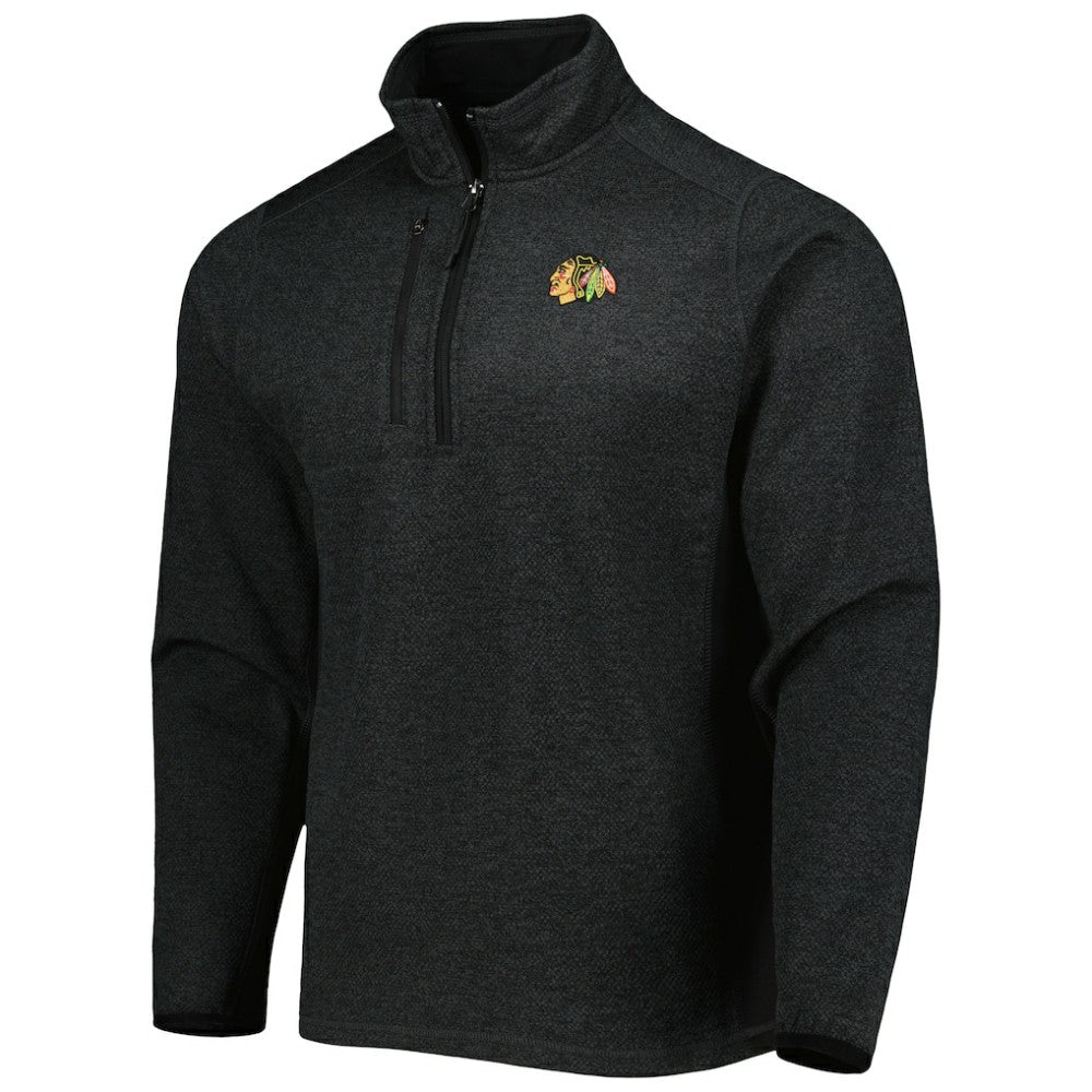 Chicago Blackhawks Antigua Course Quarter-Zip Jacket Heathered Black