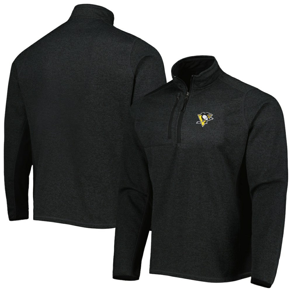 Pittsburgh Penguins Antigua Course Quarter-Zip Jacket Heathered Black