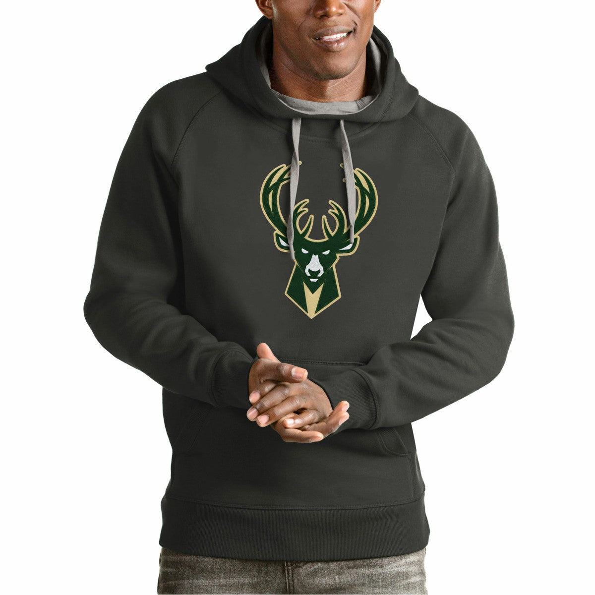 NBA - Milwaukee Bucks Antigua Team Logo Victory Pullover Hoodie - Charcoal