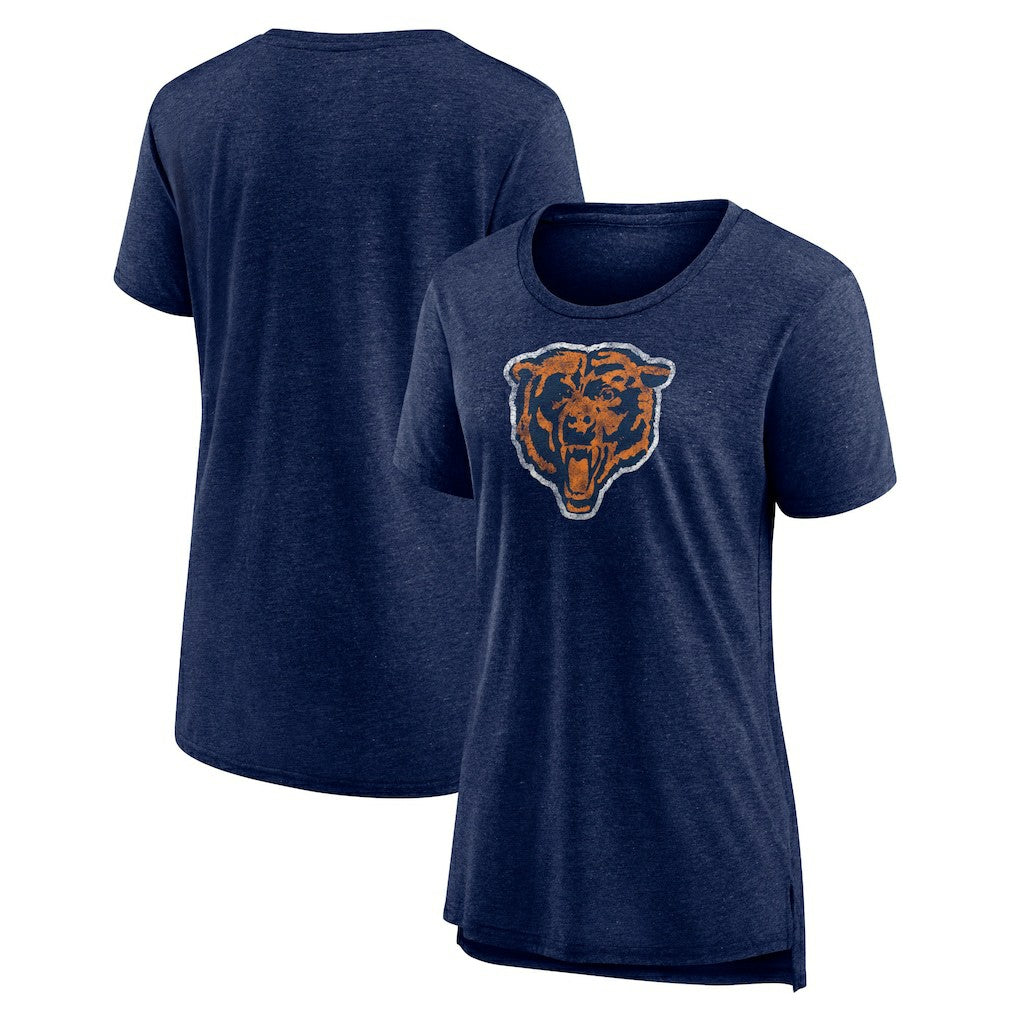 Chicago Bears Women's Throwback Team Logo Tri-Blend T-Shirt Heather Navy - NFL
