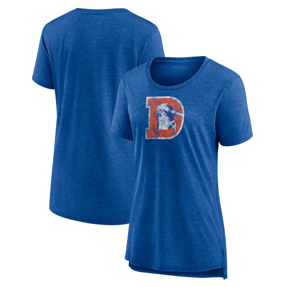Denver Broncos Women's Throwback Team Logo Tri-Blend T-Shirt Heather Royal - NFL