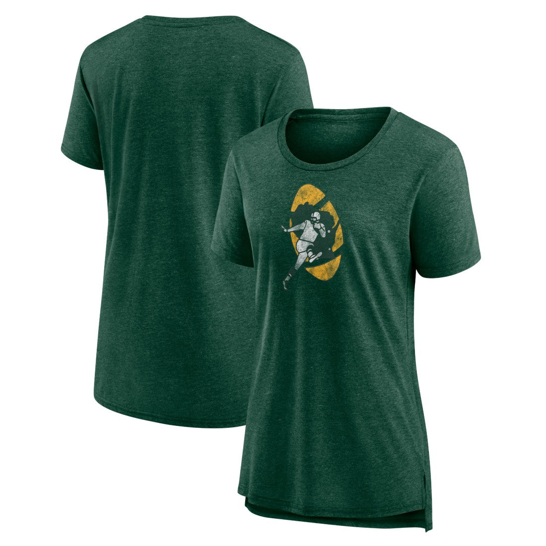 Green Bay Packers Women's Throwback Team Logo Tri-Blend T-Shirt Heather Green - NFL