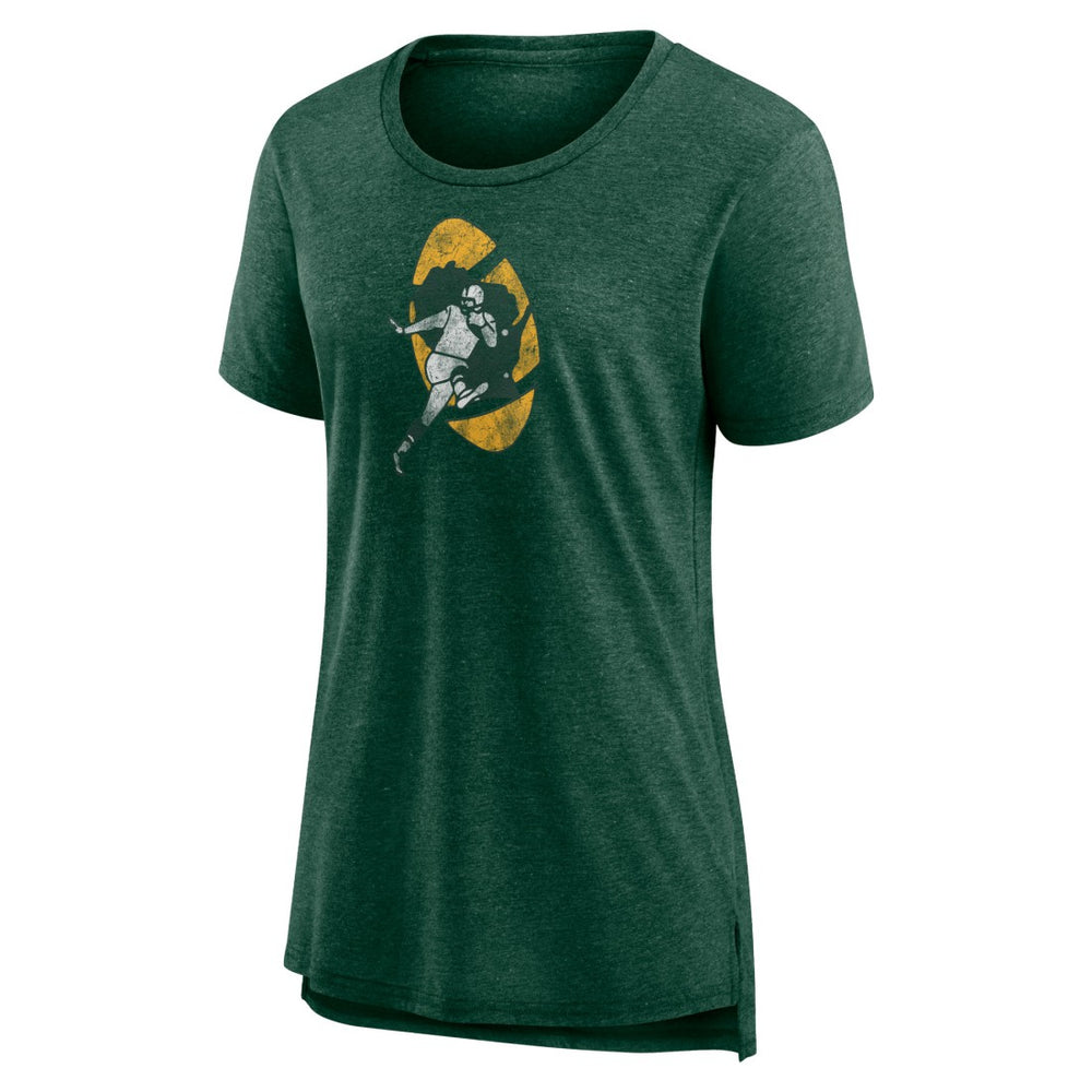 Green Bay Packers Women's Throwback Team Logo Tri-Blend T-Shirt Heather Green - NFL