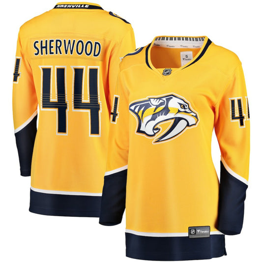 Kiefer Sherwood Nashville Predators Fanatics Women's Home Breakaway Player Jersey - Gold | NHL Jerseys