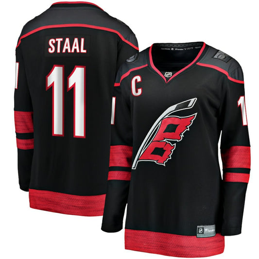 Jordan Staal Carolina Hurricanes Fanatics Women's Home Captain Patch Breakaway Player Jersey - Black | NHL Jerseys