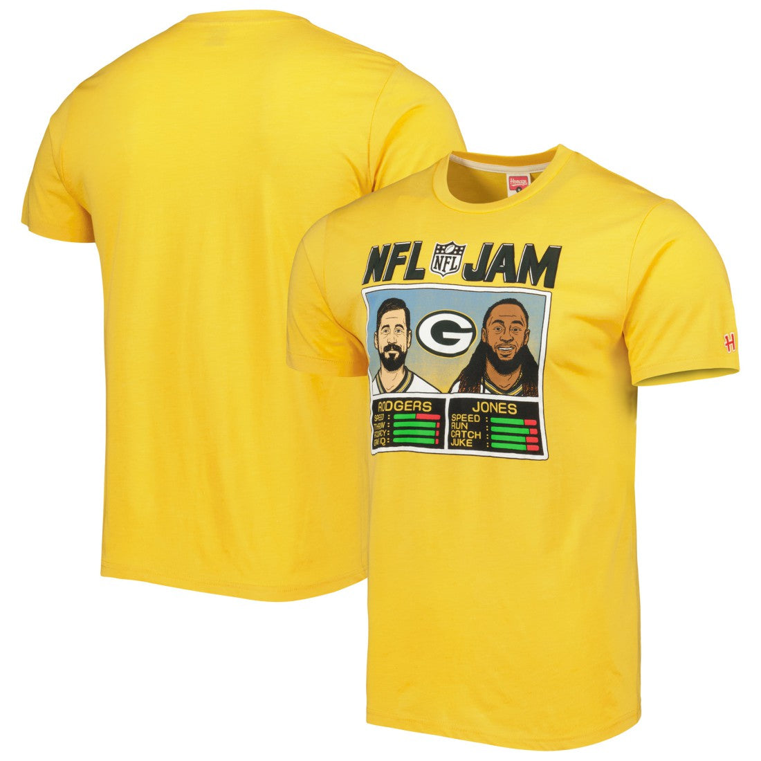 Aaron Rodgers & Aaron Jones Green Bay Packers Homage Unisex NFL Jam Tri-Blend T-Shirt Heather Gold - NFL