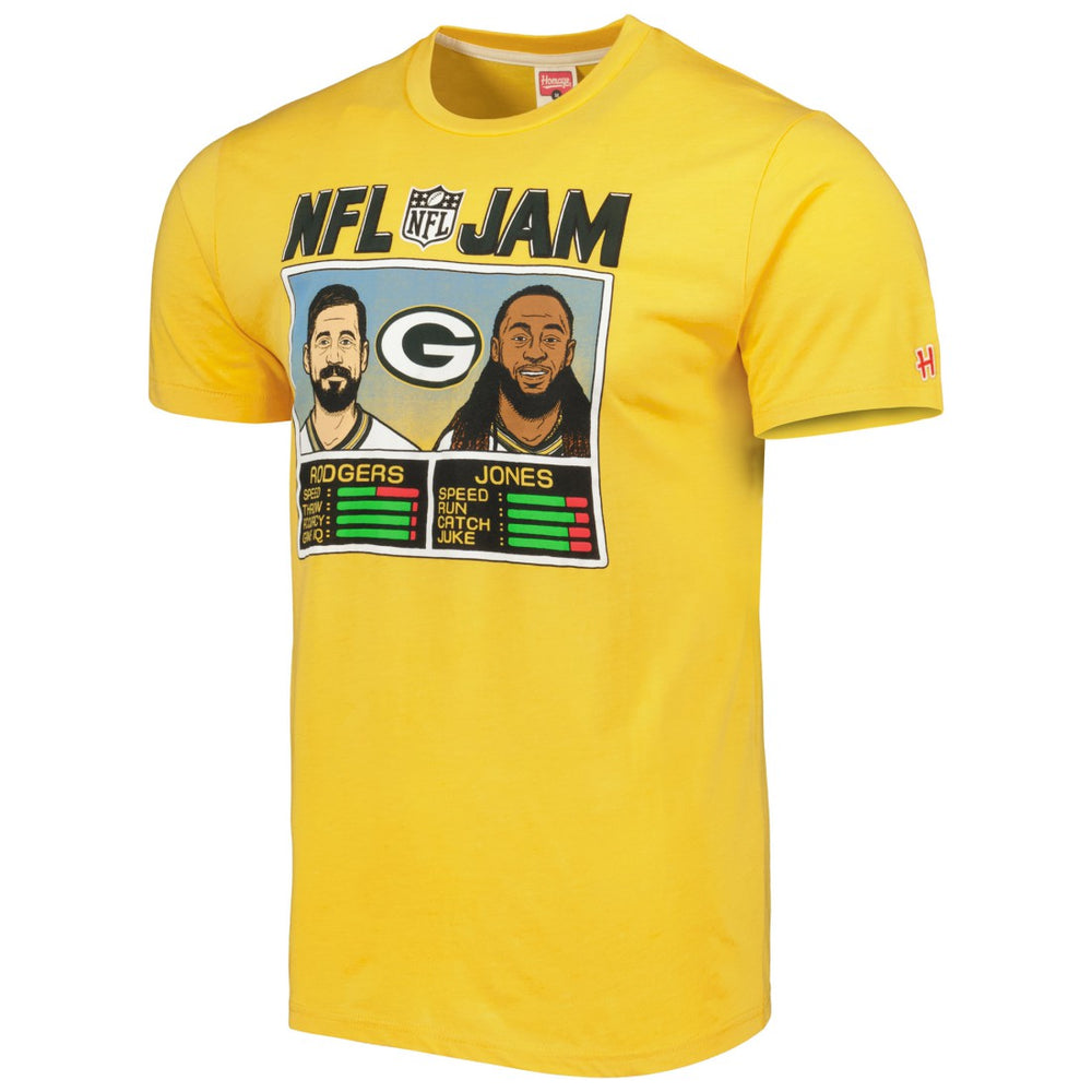 Aaron Rodgers & Aaron Jones Green Bay Packers Homage Unisex NFL Jam Tri-Blend T-Shirt Heather Gold - NFL