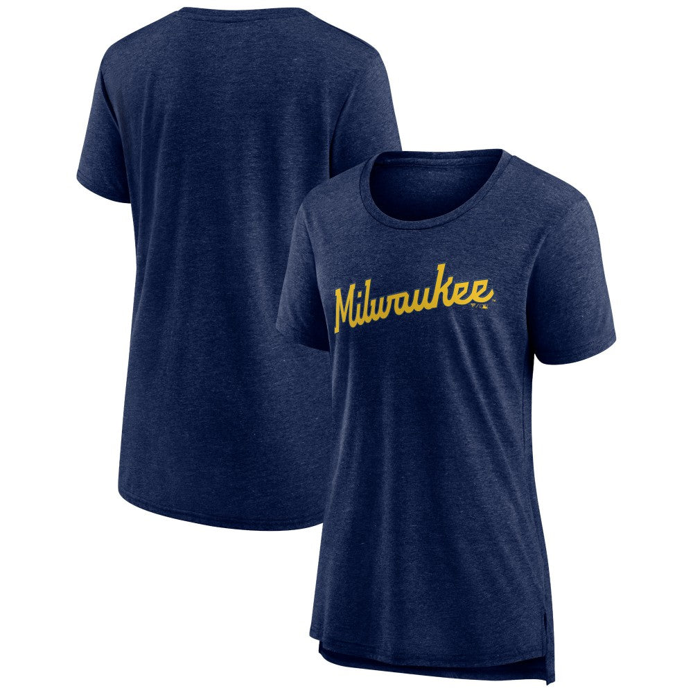 Milwaukee Brewers Women's Official Wordmark Tri-Blend T-Shirt Clearance