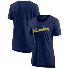 Milwaukee Brewers Women's Official Wordmark Tri-Blend T-Shirt Clearance
