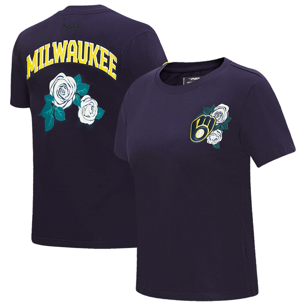 Milwaukee Brewers Pro Standard Women's Roses Fitted T-Shirt Clearance