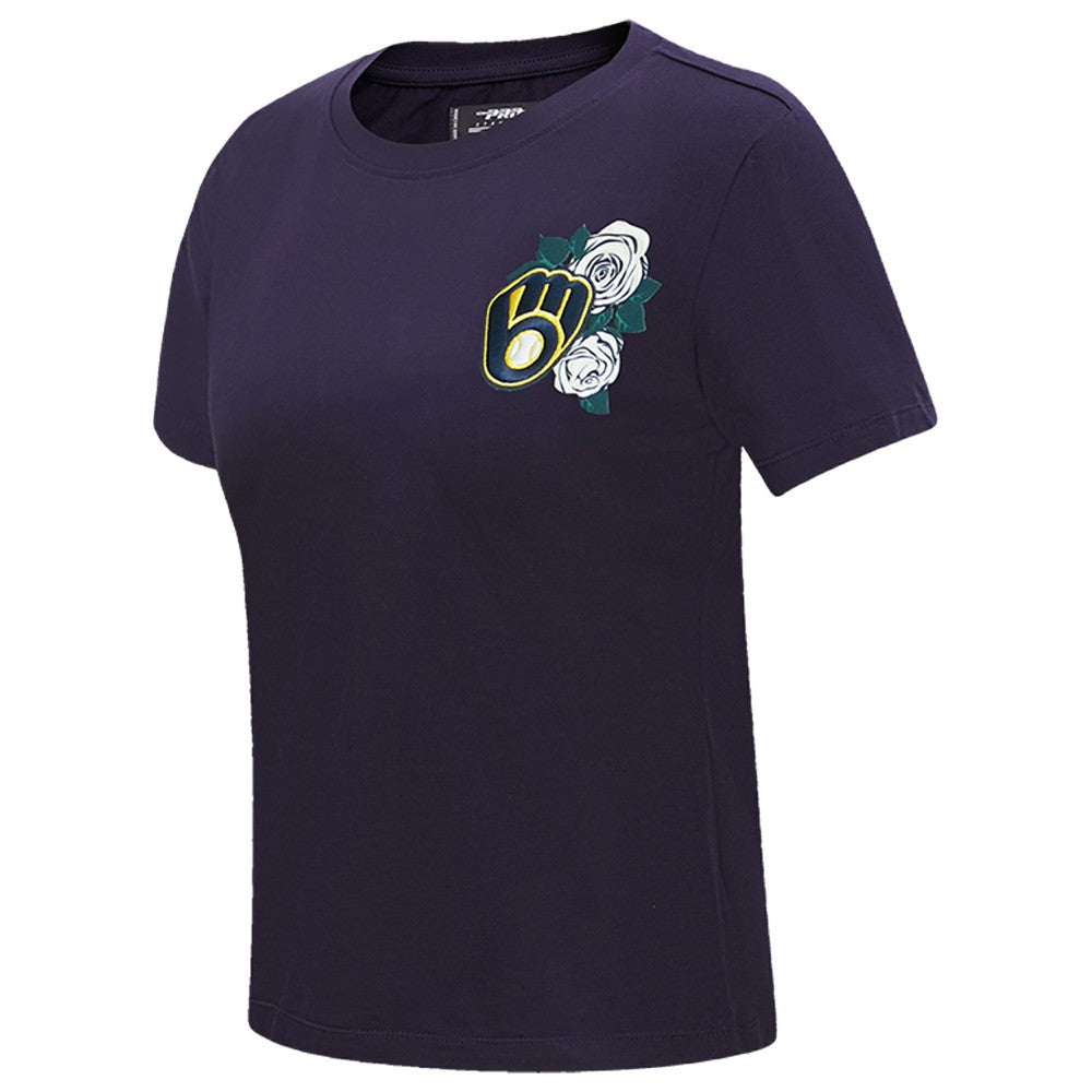 Milwaukee Brewers Pro Standard Women's Roses Fitted T-Shirt Clearance