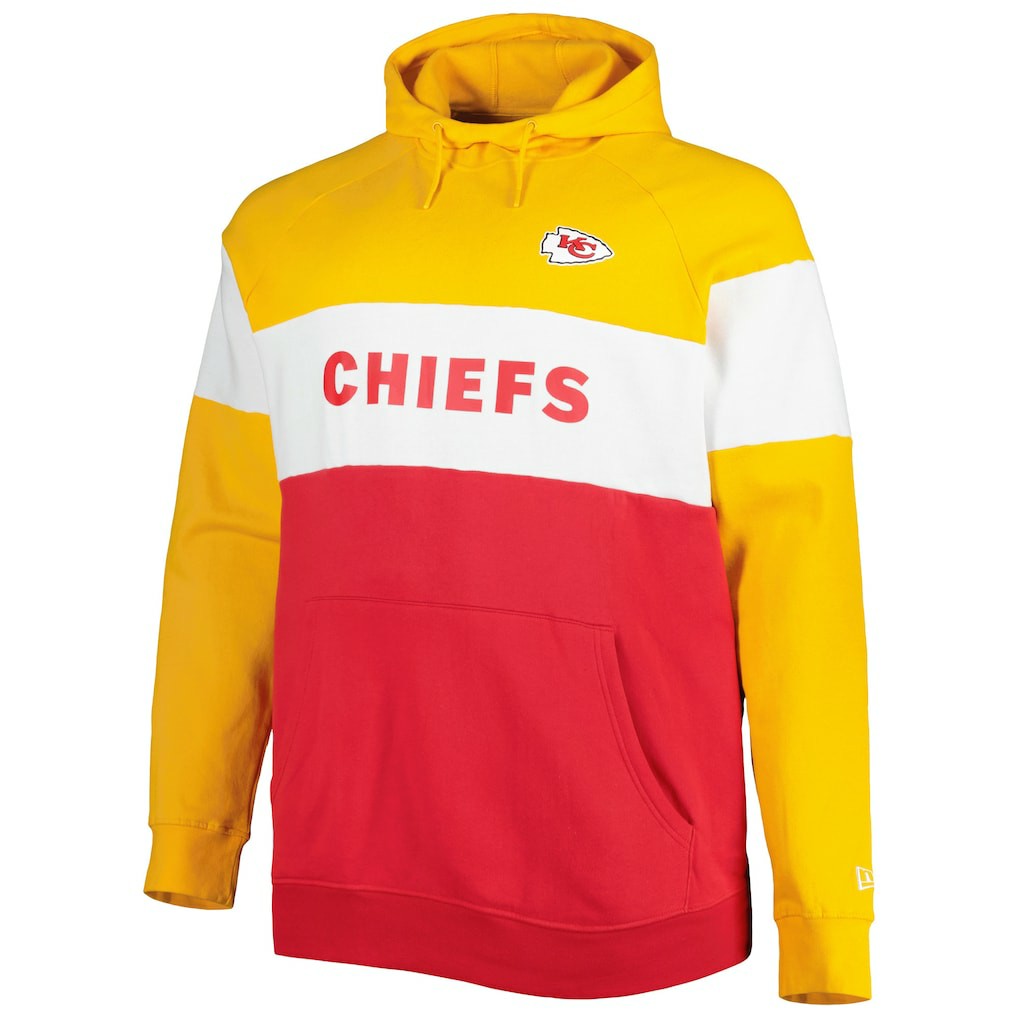Kansas City Chiefs New Era Big & Tall Current Colorblock Raglan Fleece Pullover Hoodie Red/Gold - NFL