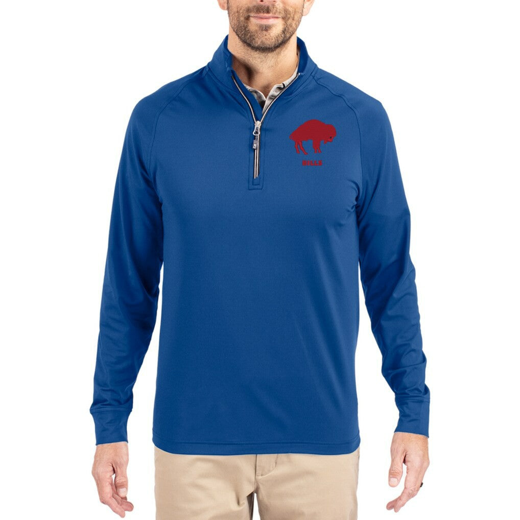 Buffalo Bills Cutter & Buck Adapt Eco Knit Stretch Recycled Big & Tall Quarter-Zip Throwback Pullover Top Royal - NFL