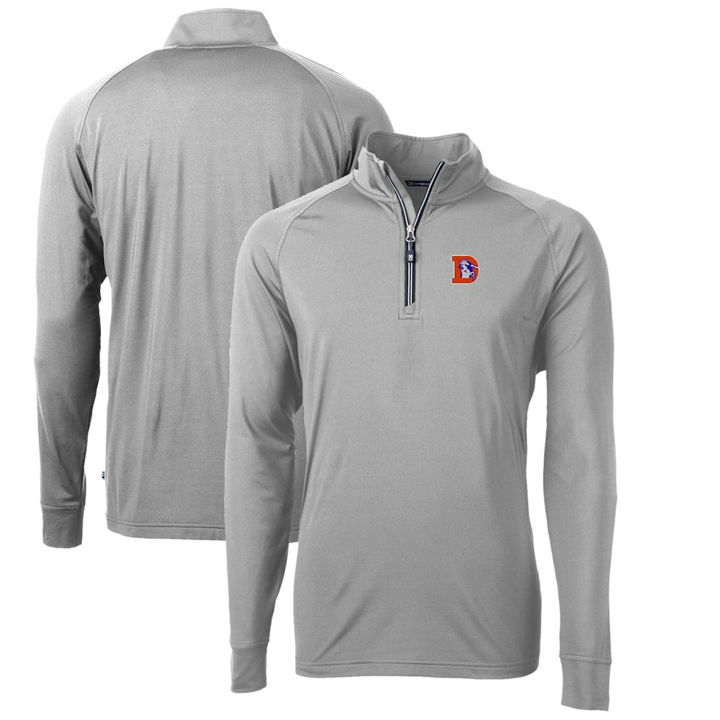 Denver Broncos Cutter & Buck Adapt Eco Knit Stretch Recycled Big & Tall Quarter-Zip Throwback Pullover Top Gray - NFL