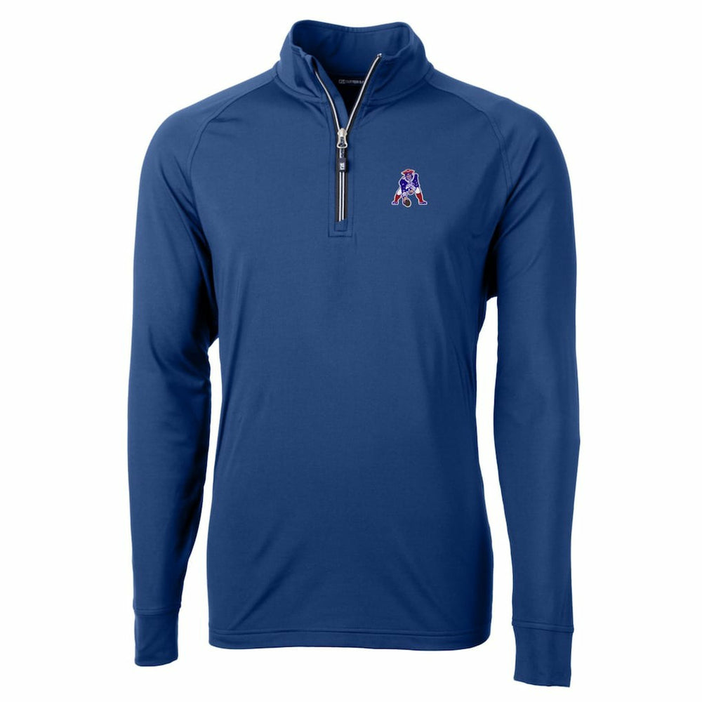 New England Patriots Cutter & Buck Adapt Eco Knit Stretch Recycled Big & Tall Quarter-Zip Throwback Pullover Top Royal - NFL