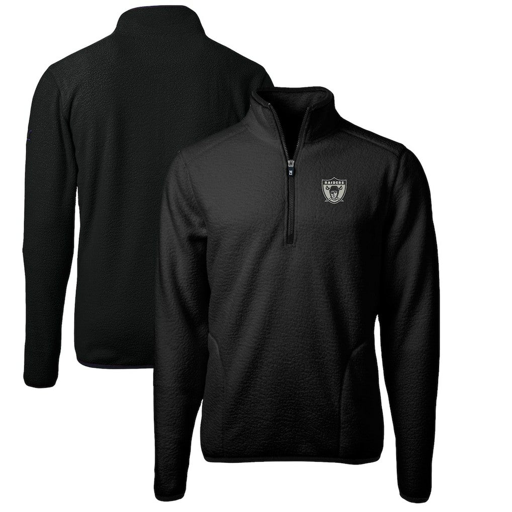 Las Vegas Raiders Cutter & Buck Cascade Eco Sherpa Fleece Big & Tall Quarter-Zip Throwback Jacket Black - NFL