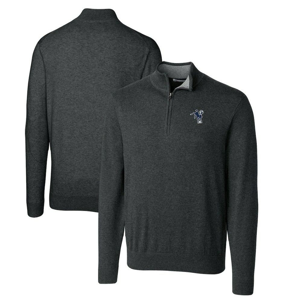 Indianapolis Colts Cutter & Buck Throwback Logo Lakemont Tri-Blend Big & Tall Quarter-Zip Pullover Sweater Heather Charcoal - NFL