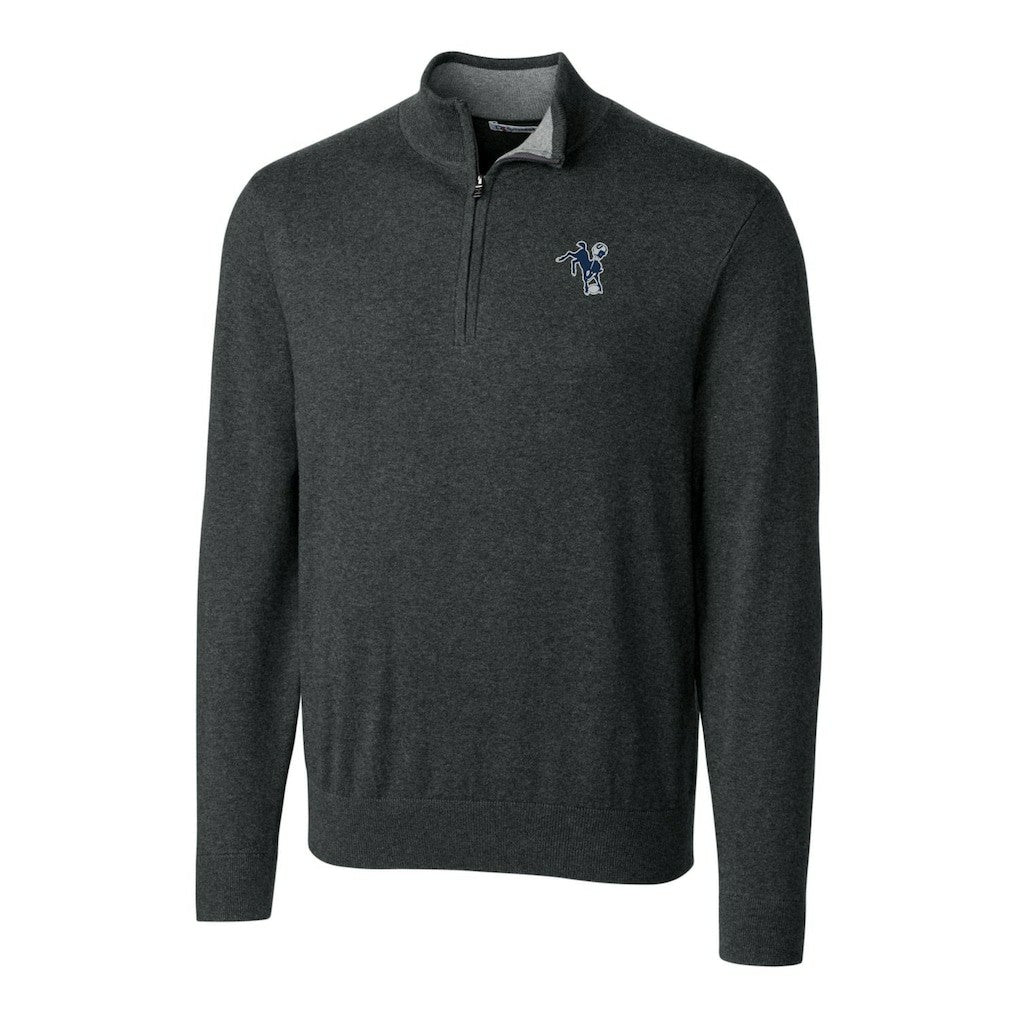 Indianapolis Colts Cutter & Buck Throwback Logo Lakemont Tri-Blend Big & Tall Quarter-Zip Pullover Sweater Heather Charcoal - NFL