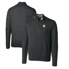 Miami Dolphins Cutter & Buck Throwback Logo Lakemont Tri-Blend Big & Tall Quarter-Zip Pullover Sweater Heather Charcoal - NFL