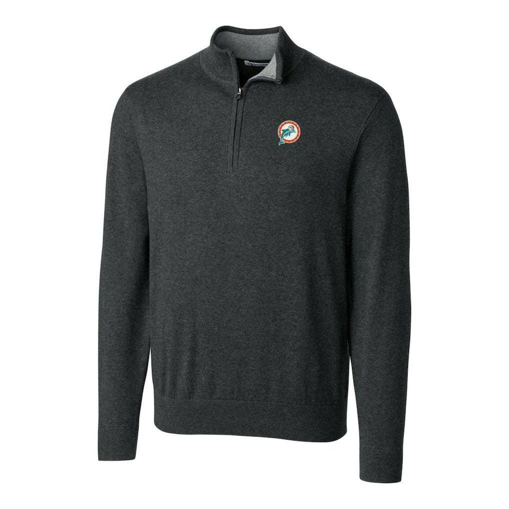 Miami Dolphins Cutter & Buck Throwback Logo Lakemont Tri-Blend Big & Tall Quarter-Zip Pullover Sweater Heather Charcoal - NFL