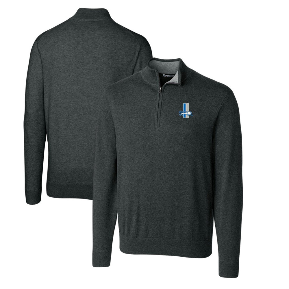 Detroit Lions Cutter & Buck Throwback Logo Lakemont Tri-Blend Big & Tall Quarter-Zip Pullover Sweater Heather Charcoal - NFL