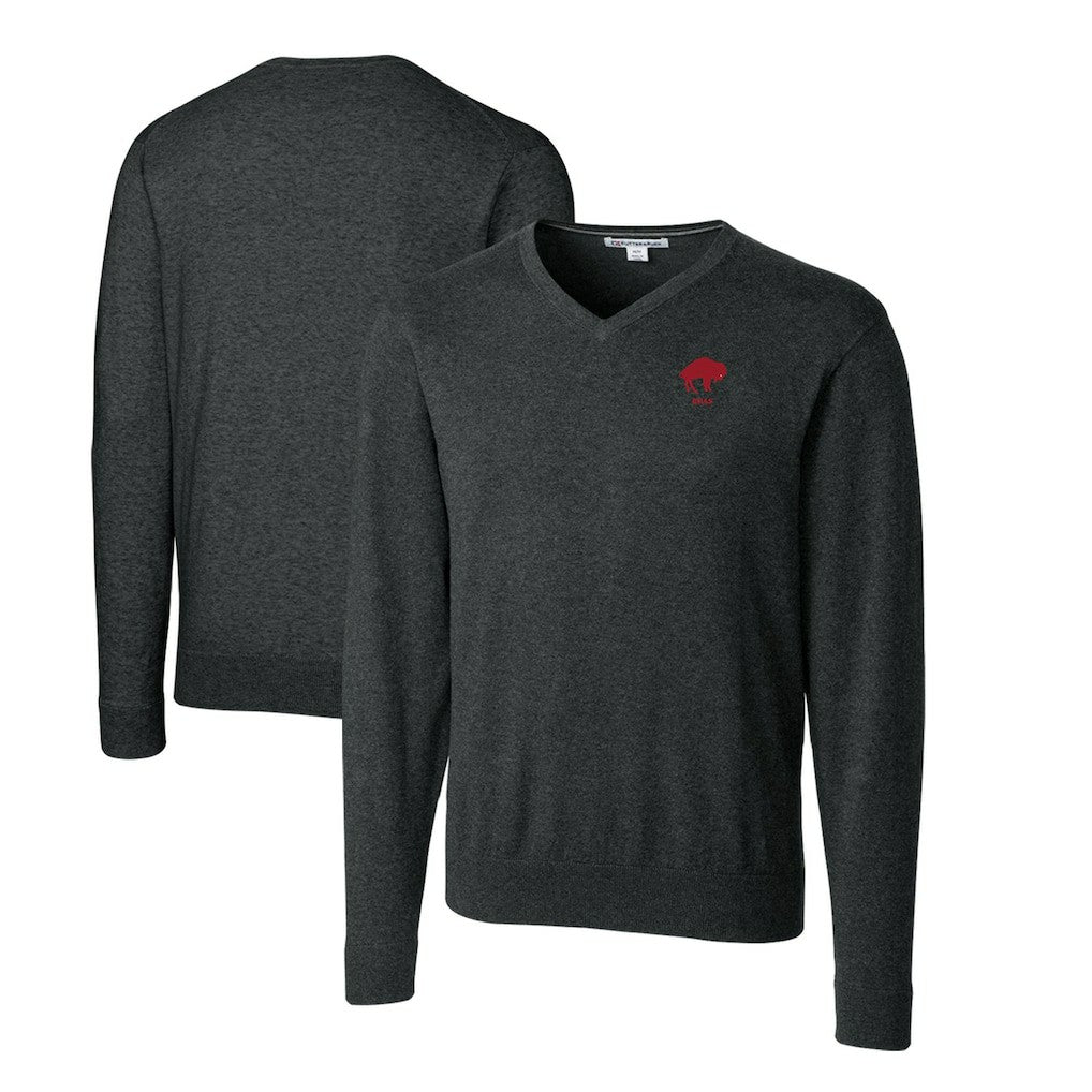 Buffalo Bills Cutter & Buck Throwback Logo Lakemont Tri-Blend Big & Tall V-Neck Pullover Sweater Heather Charcoal - NFL