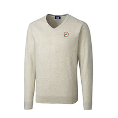 Miami Dolphins Cutter & Buck Throwback Logo Lakemont Tri-Blend Big & Tall V-Neck Pullover Sweater Oatmeal - NFL