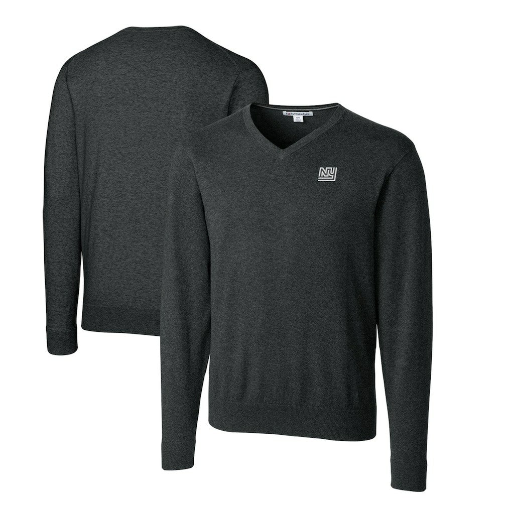 New York Giants Cutter & Buck Throwback Logo Lakemont Tri-Blend Big & Tall V-Neck Pullover Sweater Heather Charcoal - NFL