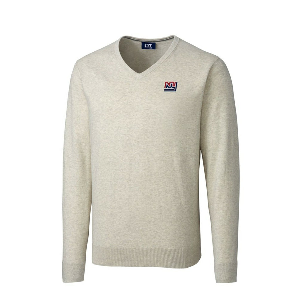 New York Giants Cutter & Buck Throwback Logo Lakemont Tri-Blend Big & Tall V-Neck Pullover Sweater Oatmeal - NFL