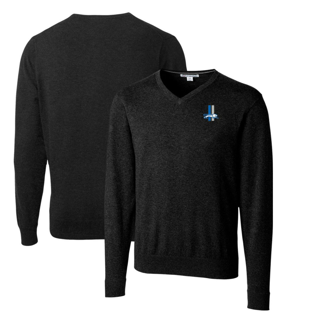 Detroit Lions Cutter & Buck Throwback Logo Lakemont Tri-Blend Big & Tall V-Neck Pullover Sweater Black - NFL