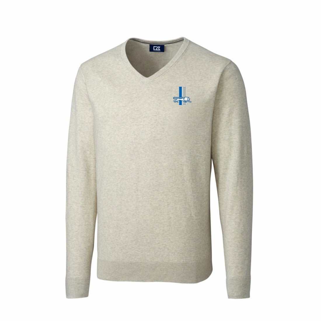 Detroit Lions Cutter & Buck Throwback Logo Lakemont Tri-Blend Big & Tall V-Neck Pullover Sweater Oatmeal - NFL