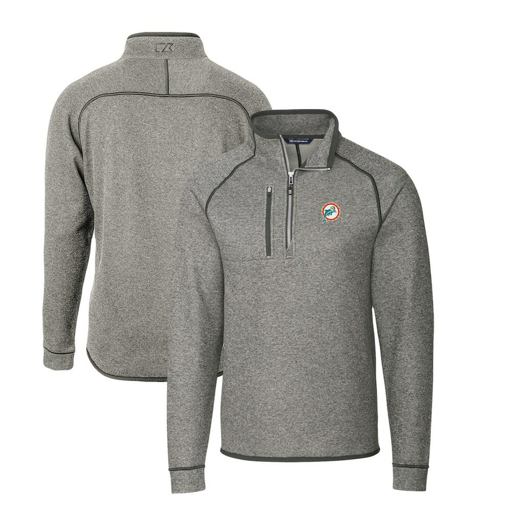 Miami Dolphins Cutter & Buck Mainsail Sweater-Knit Big & Tall Half-Zip Pullover Jacket Heather Gray - NFL