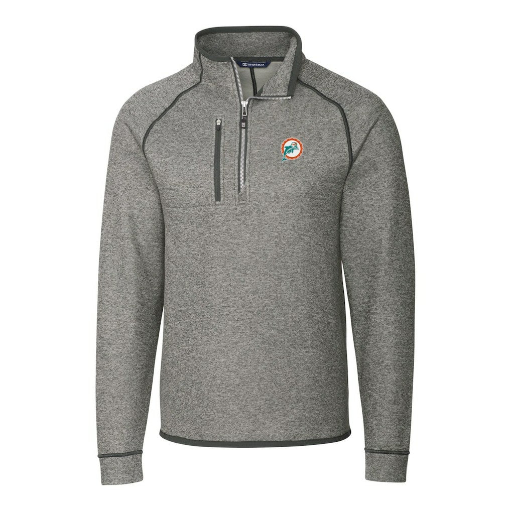 Miami Dolphins Cutter & Buck Mainsail Sweater-Knit Big & Tall Half-Zip Pullover Jacket Heather Gray - NFL
