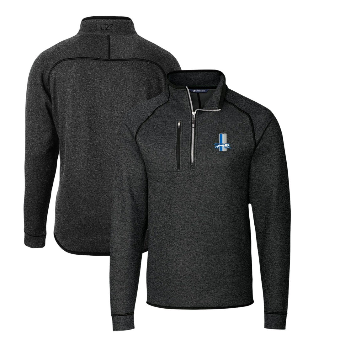 Detroit Lions Cutter & Buck Mainsail Sweater-Knit Big & Tall Half-Zip Pullover Jacket Heather Charcoal - NFL