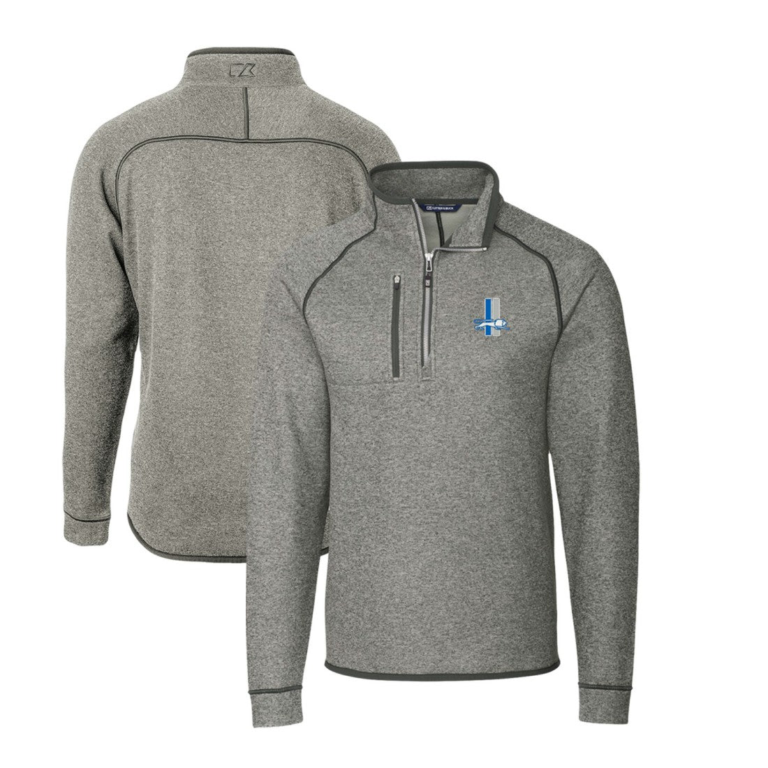 Detroit Lions Cutter & Buck Mainsail Sweater-Knit Big & Tall Half-Zip Pullover Jacket Heather Gray - NFL
