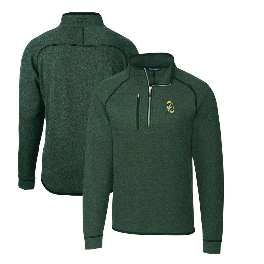 Green Bay Packers Cutter & Buck Mainsail Sweater-Knit Big & Tall Half-Zip Pullover Jacket Heather Green - NFL