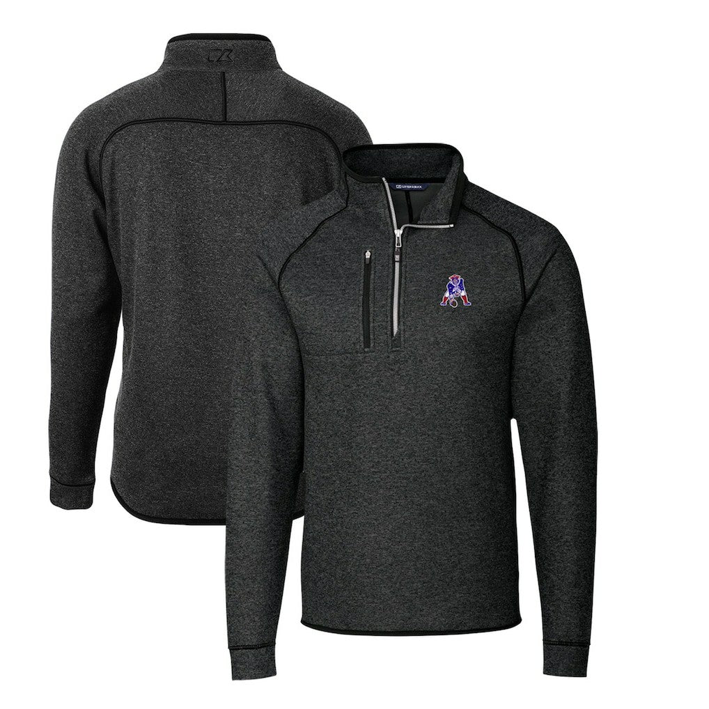 New England Patriots Cutter & Buck Mainsail Sweater-Knit Big & Tall Half-Zip Pullover Jacket Heather Charcoal - NFL