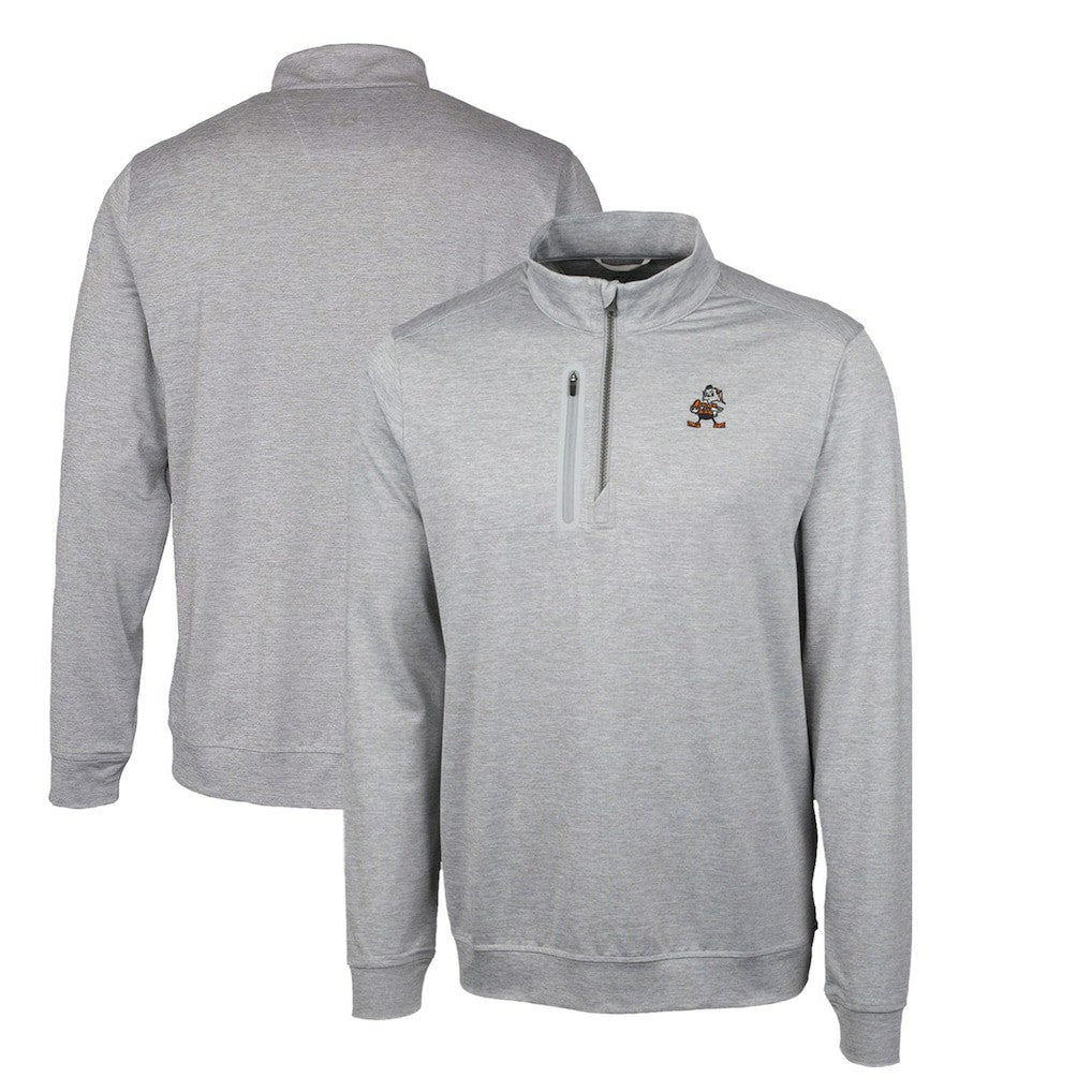 Cleveland Browns Cutter & Buck Stealth Heathered Big & Tall Throwback Logo Quarter-Zip Pullover Top Gray - NFL