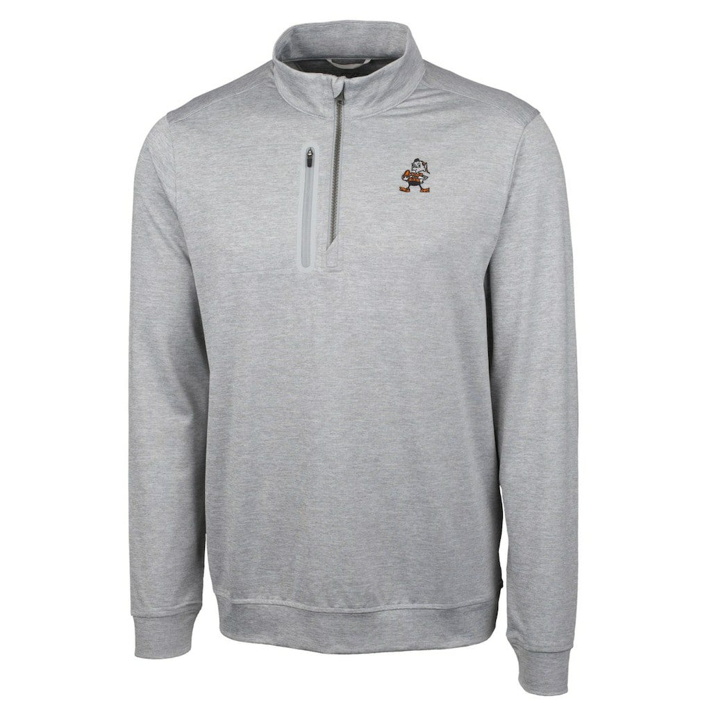 Cleveland Browns Cutter & Buck Stealth Heathered Big & Tall Throwback Logo Quarter-Zip Pullover Top Gray - NFL