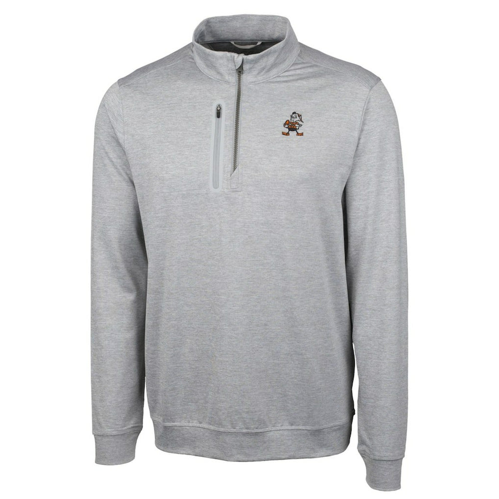 Cleveland Browns Cutter & Buck Stealth Heathered Big & Tall Throwback Logo Quarter-Zip Pullover Top Gray - NFL