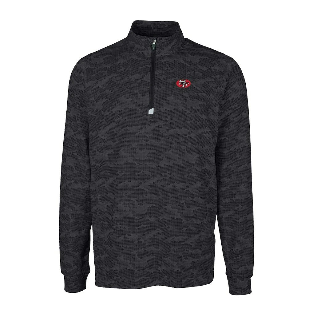 San Francisco 49ers Cutter & Buck Throwback Logo Big & Tall Traverse Camo Print Stretch Quarter-Zip Pullover Top Black - NFL