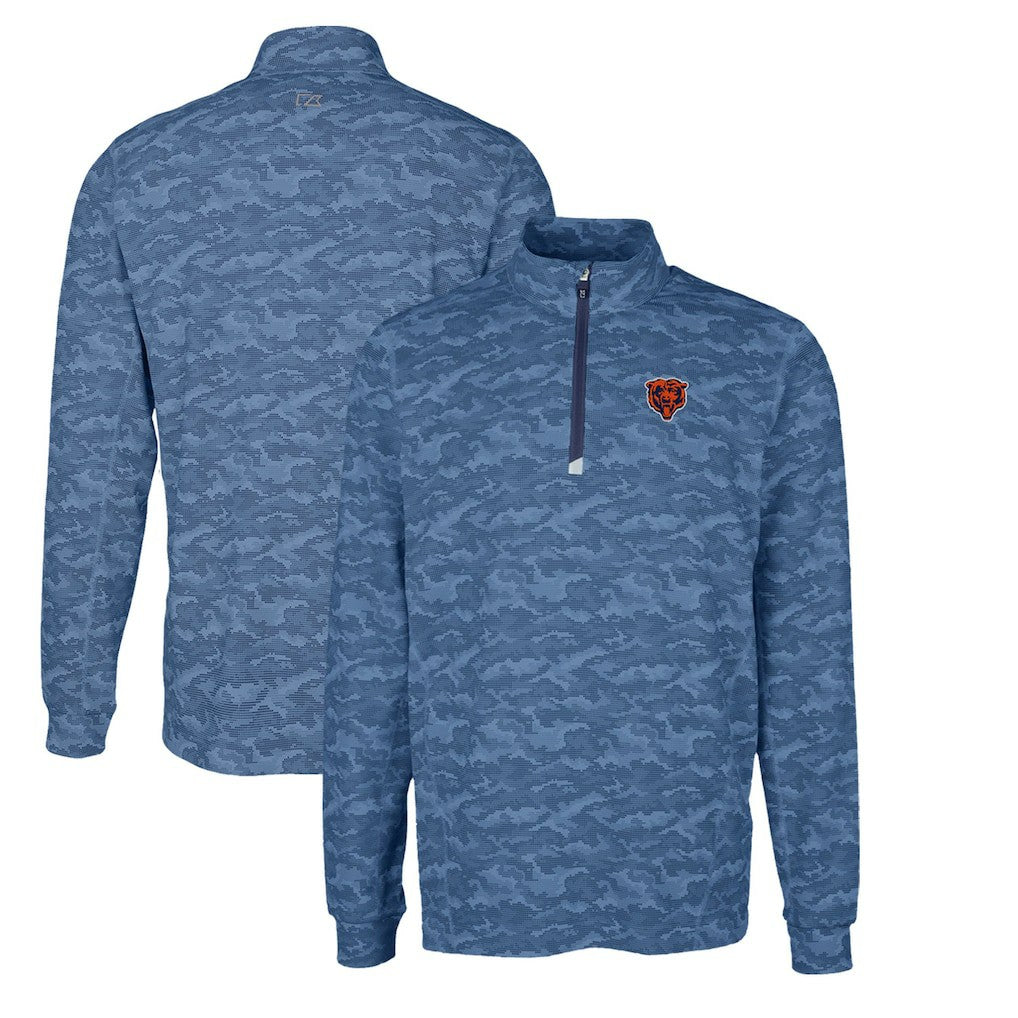 Chicago Bears Cutter & Buck Throwback Logo Big & Tall Traverse Camo Print Stretch Quarter-Zip Pullover Top Navy - NFL