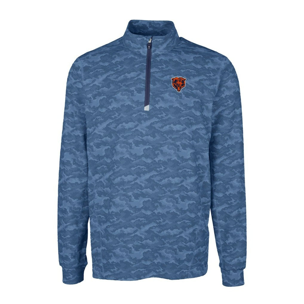 Chicago Bears Cutter & Buck Throwback Logo Big & Tall Traverse Camo Print Stretch Quarter-Zip Pullover Top Navy - NFL