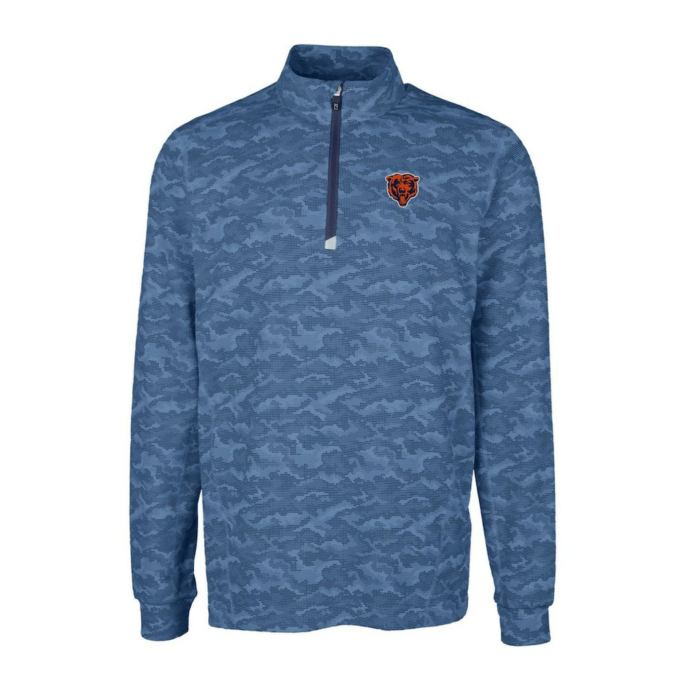 Chicago Bears Cutter & Buck Throwback Logo Big & Tall Traverse Camo Print Stretch Quarter-Zip Pullover Top Navy - NFL