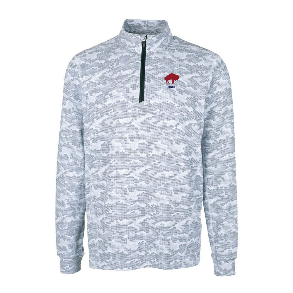Buffalo Bills Cutter & Buck Throwback Logo Big & Tall Traverse Camo Print Stretch Quarter-Zip Pullover Top Charcoal - NFL