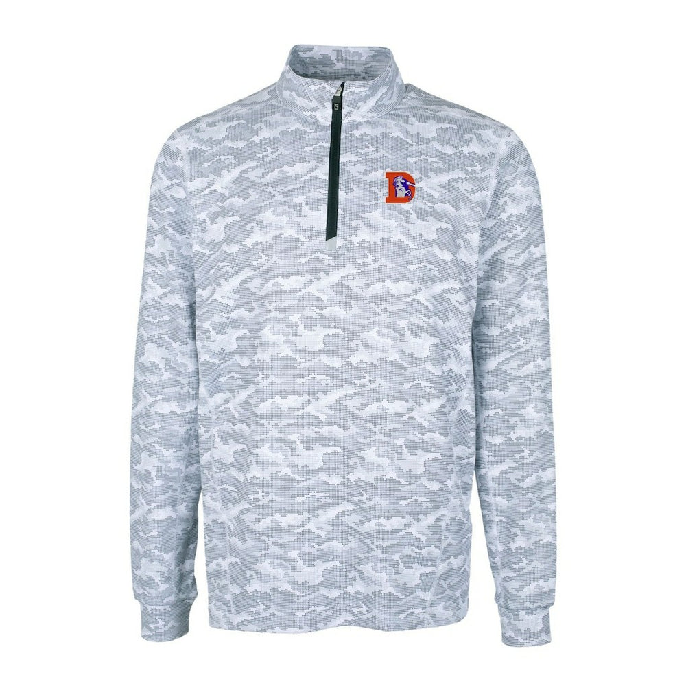 Denver Broncos Cutter & Buck Throwback Logo Big & Tall Traverse Camo Print Stretch Quarter-Zip Pullover Top Charcoal - NFL
