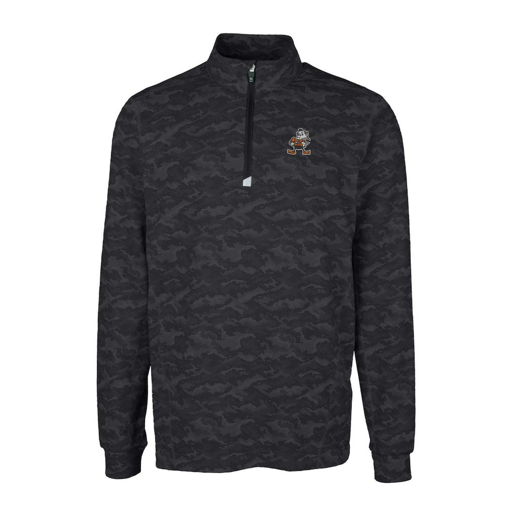 Cleveland Browns Cutter & Buck Throwback Logo Big & Tall Traverse Camo Print Stretch Quarter-Zip Pullover Top Black - NFL