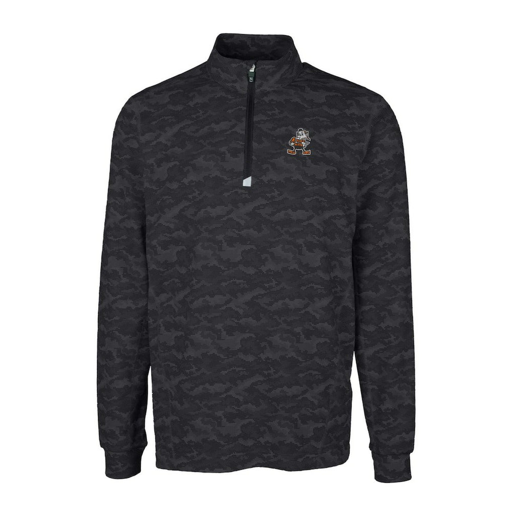 Cleveland Browns Cutter & Buck Throwback Logo Big & Tall Traverse Camo Print Stretch Quarter-Zip Pullover Top Black - NFL