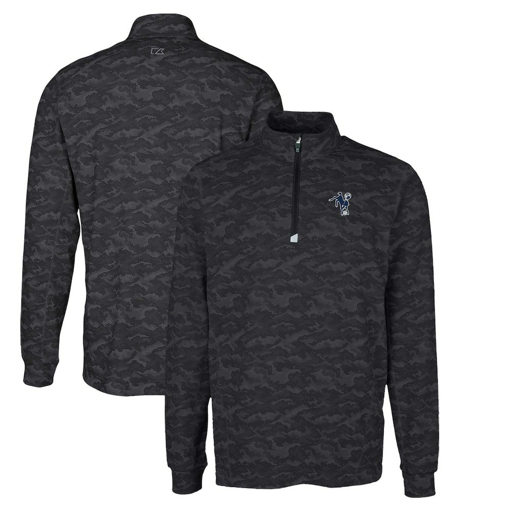 Indianapolis Colts Cutter & Buck Throwback Logo Big & Tall Traverse Camo Print Stretch Quarter-Zip Pullover Top Black - NFL
