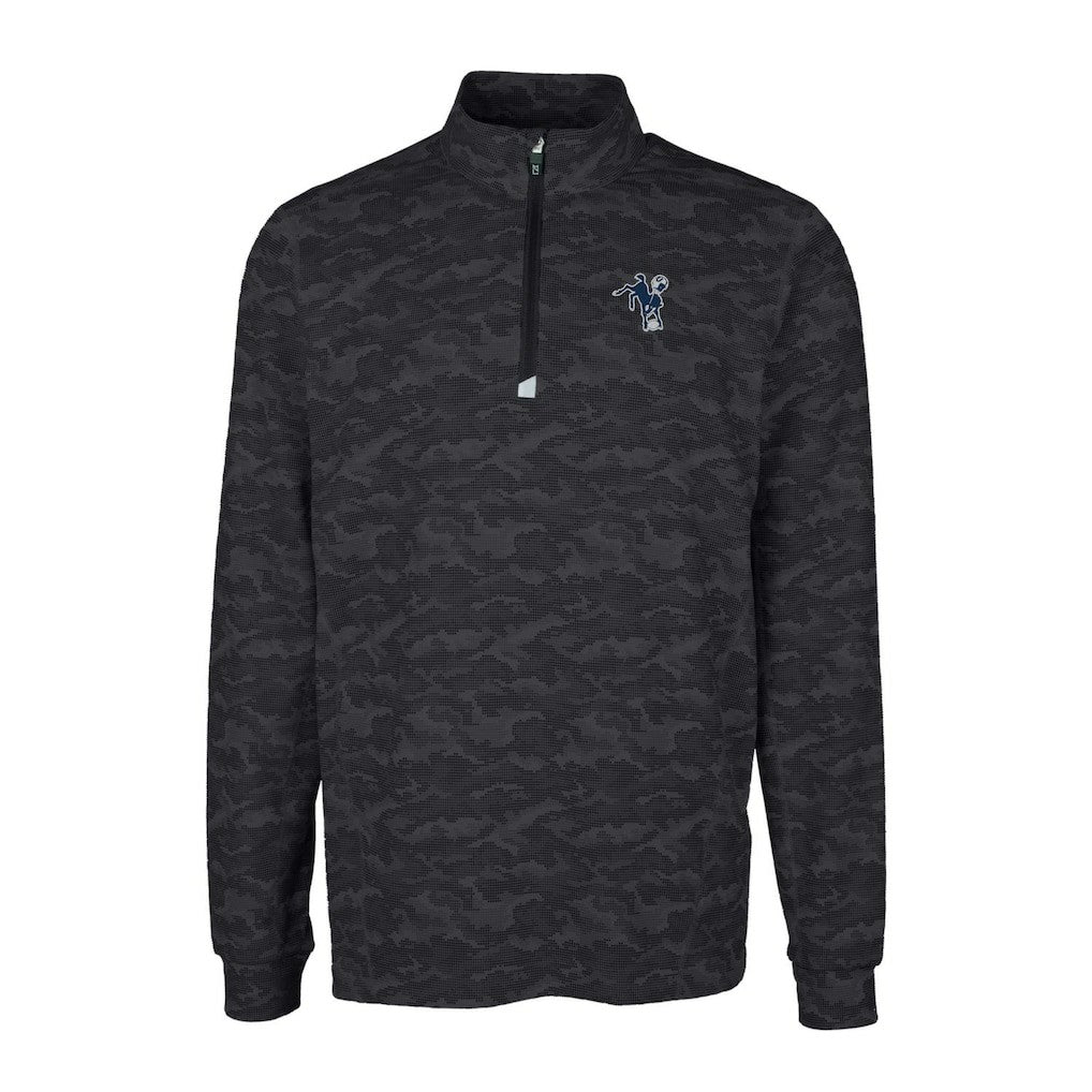 Indianapolis Colts Cutter & Buck Throwback Logo Big & Tall Traverse Camo Print Stretch Quarter-Zip Pullover Top Black - NFL
